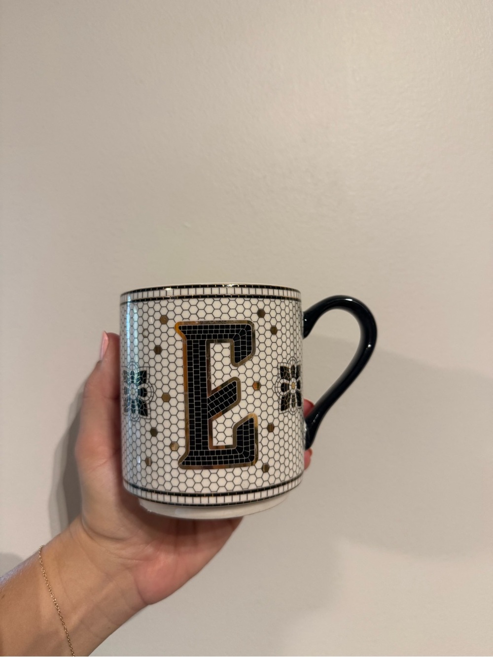 Anthropologie Bistro Tile Margot Monogram Mug - Letter E